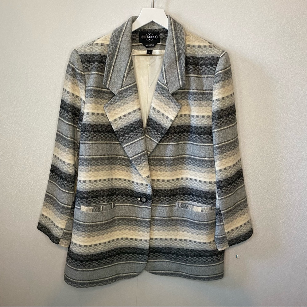 Vintage Braetan South Western‎ Aztec Wool Blend Stripe Jacket Size Large